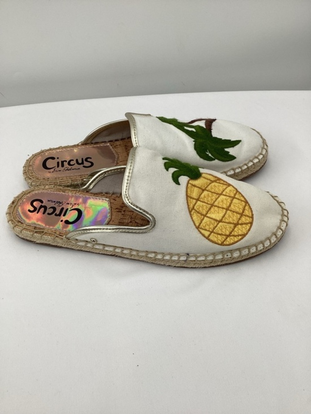 Circus by Sam Edelman White Canvas Slip-On Espadrilles with Yellow Pineapple